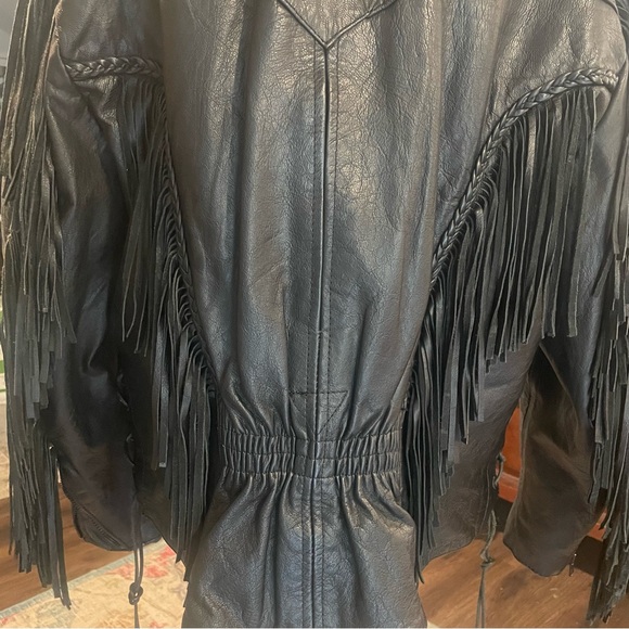 LEATHER FRINGE BIKER JACKET SILVER BIKE WOMENS SZ XXL BLACK Moto - Picture 14 of 14